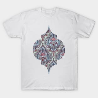 Botanical Moroccan Doodle Pattern in Navy Blue, Red & Grey T-Shirt